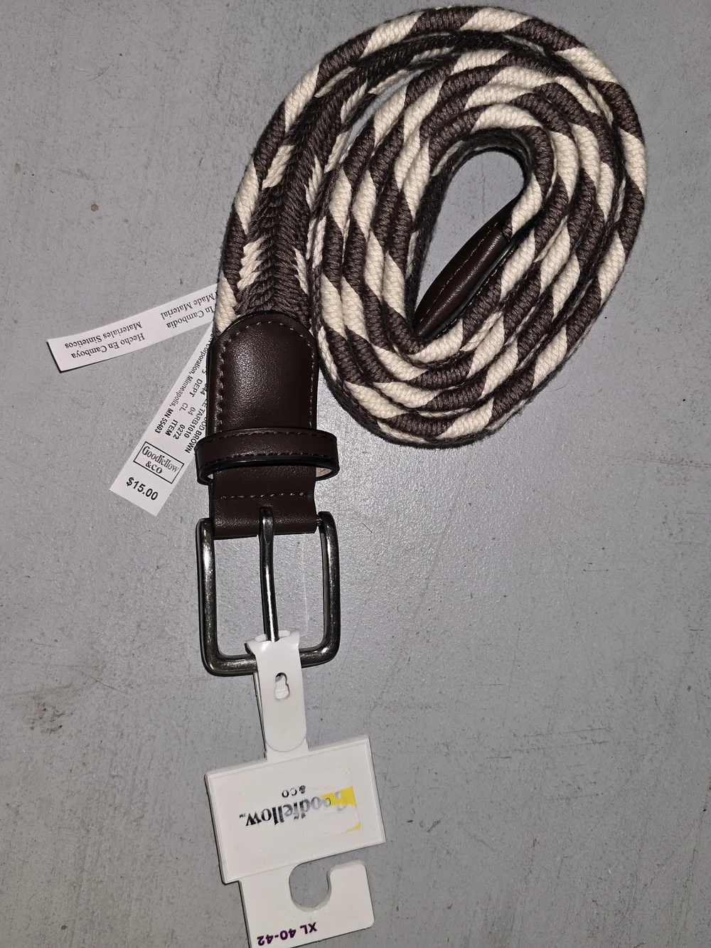 Goodfellow & Co Brown and Cream Braided Stretch Belt with Leather Accents